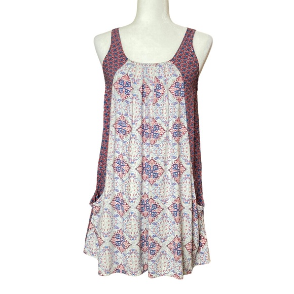 Umgee Dresses & Skirts - Umgee Women's blue red and cream sleeveless shift mini swing dress, Sz S